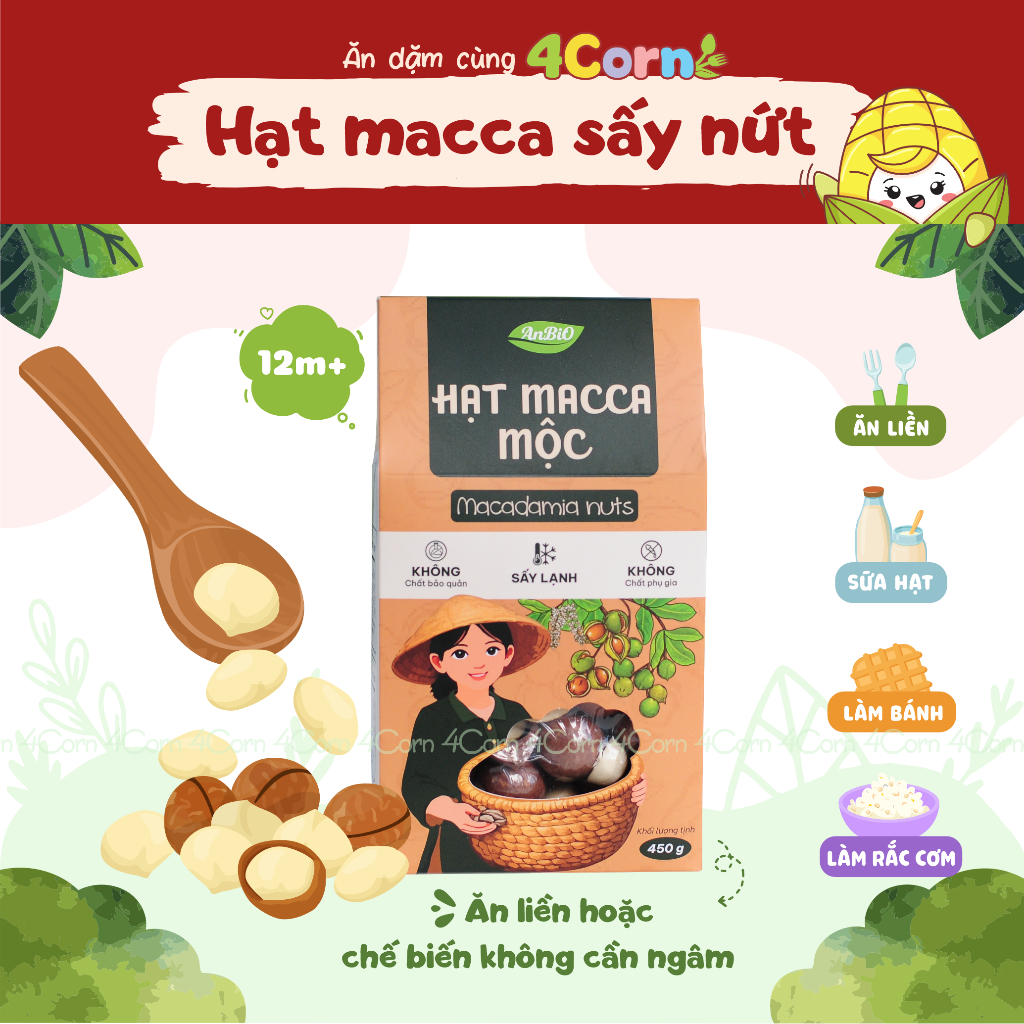 Hạt Macca mộc sấy nứt Anbio - Cho bé 12m+