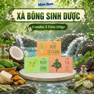 Combo 3 Viên Xà Phòng Tắm Thiên Nhiên Sinh Dược 110g (Nghệ - Xả Chanh + Mướp Đắng + Tía Tô) Giúp Làm Sạch Cơ Thể