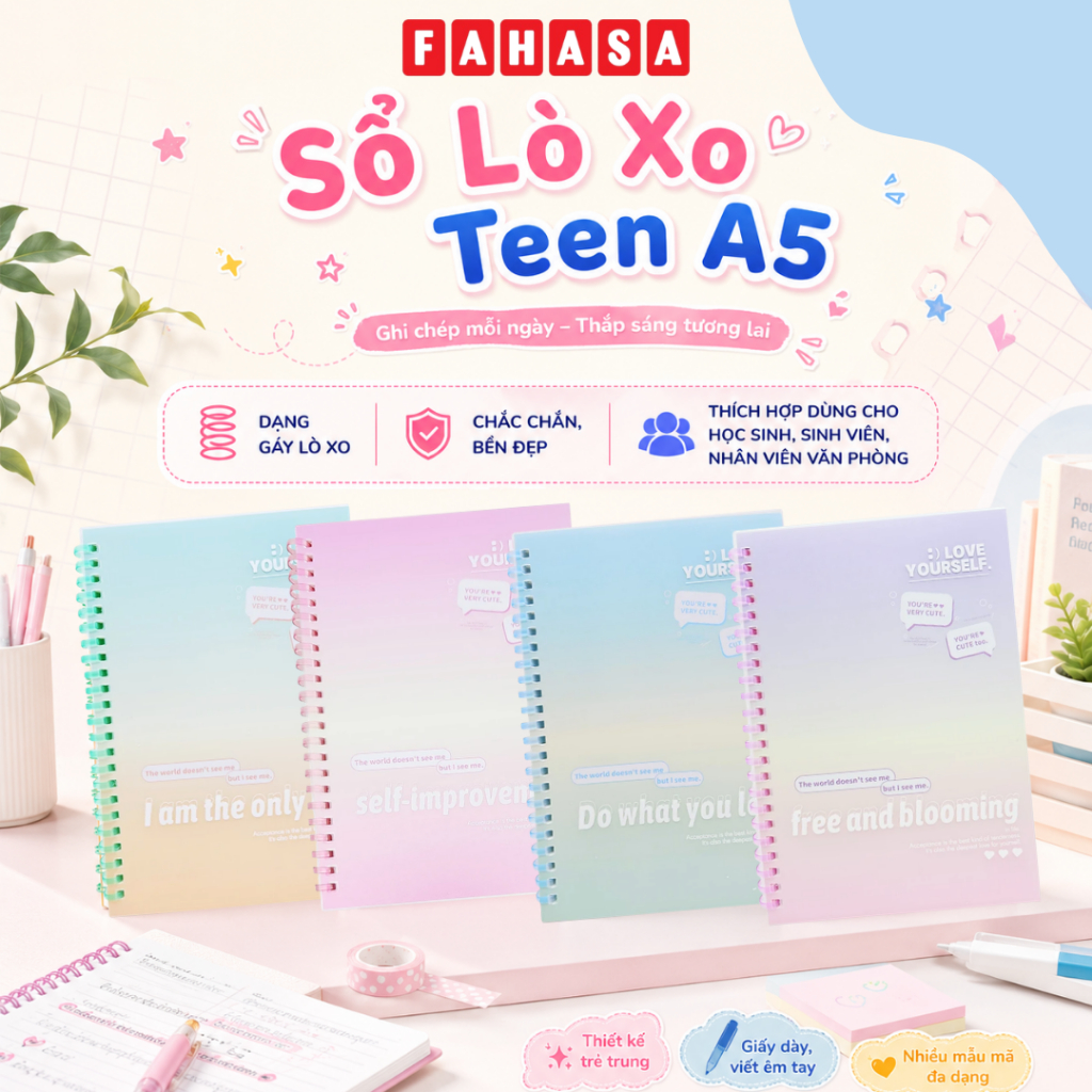 Sổ Lò Xo Teen A5 - Kẻ Ngang - 140 Trang 80gsm - Depai A5-042-14 - Màu Hồng/ Màu Xanh Dương/ Màu Xanh