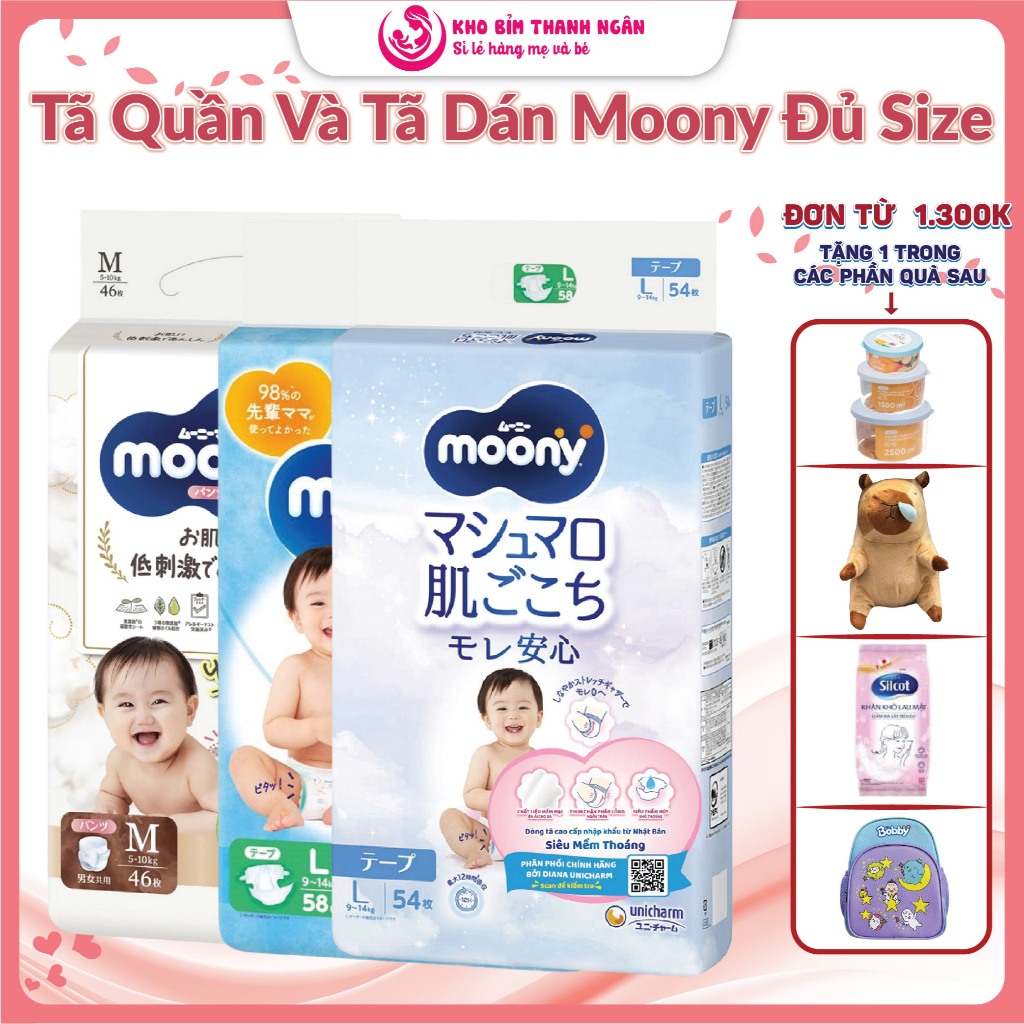 Tã Dán/ Tã Quần Moony Trắng - Moony Xanh Đủ Size - Moony Tặng Qùa - Chính Hãng Unicharm - Kho Bỉm Th