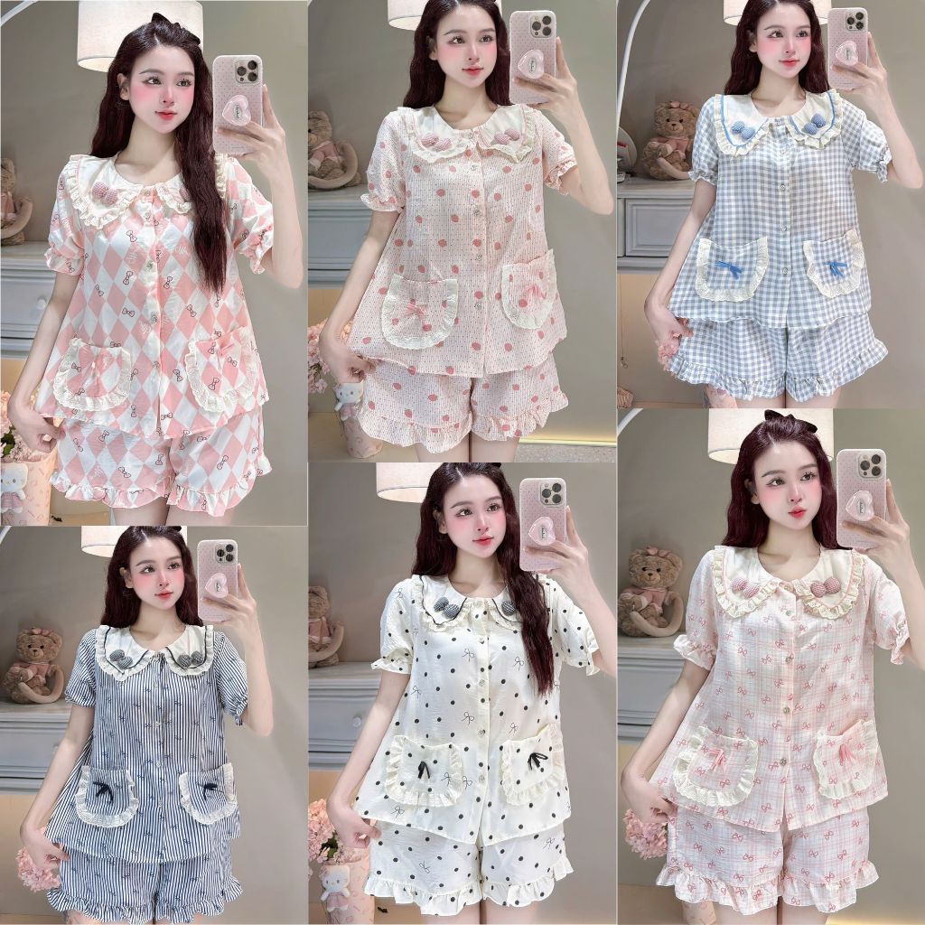Bộ Đồ Ngủ Nữ JUSOKA Pijama Cổ Phối Nơ Chất Đũi Hàn Siêu Xinh Nhiều Họa Tiết Dễ Thương DU60