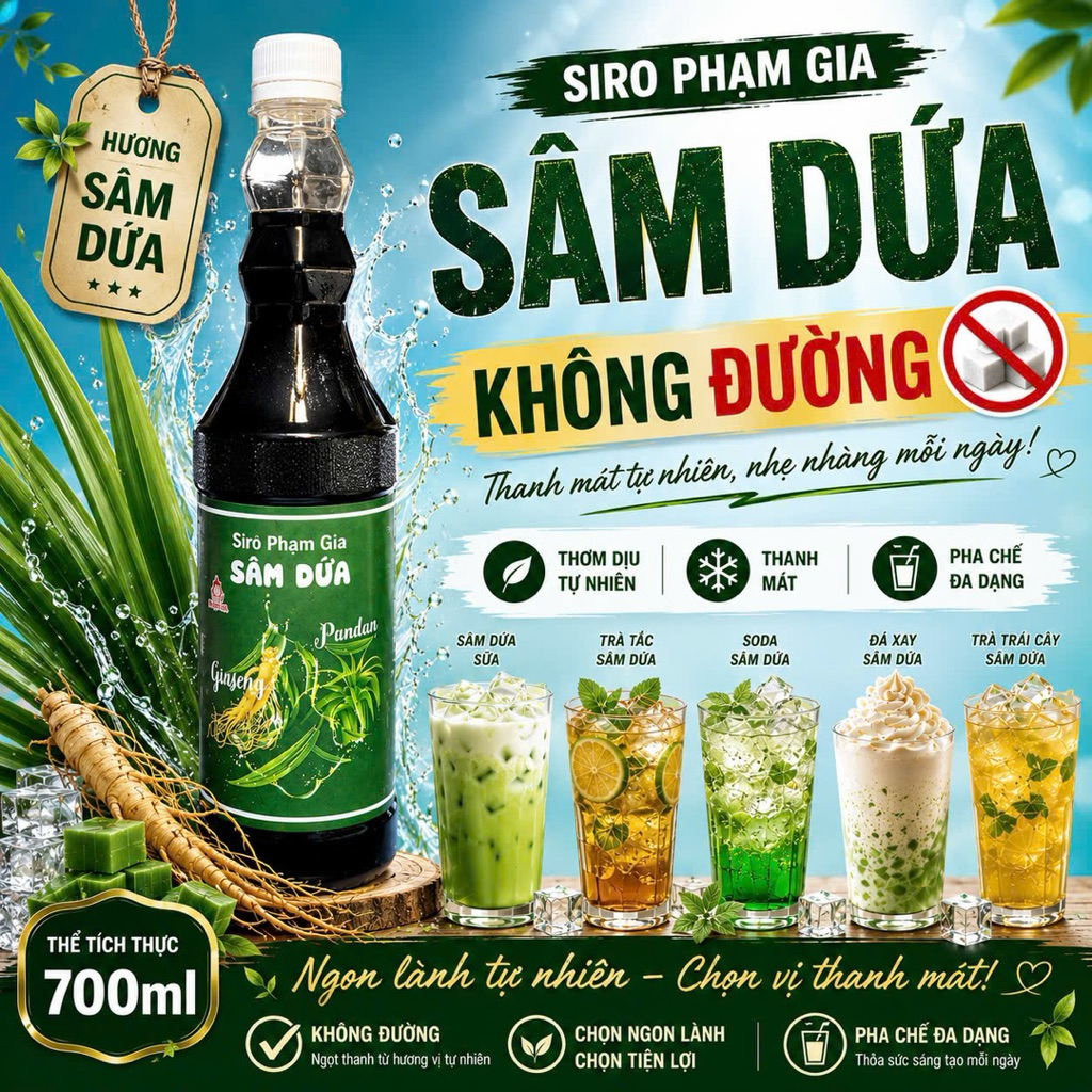 [ Không Đường] Sâm Dứa 700ml - Dùng Pha Chế Sâm Dứa Sữa, Trà Sữa, Rau Câu, Ngâm Thạch, Làm Bánh,...
