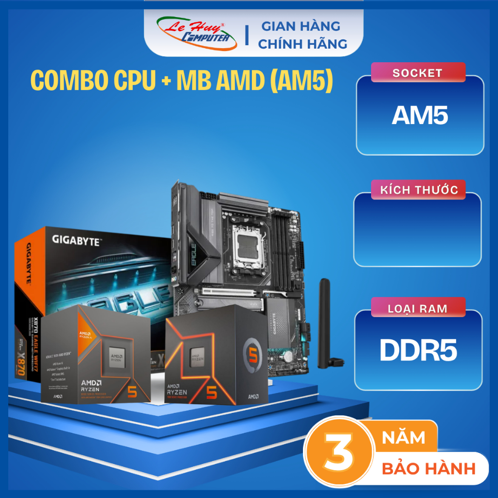 Combo Gear AMD AM5 CPU Ryzen 5 7500F/ 8500G + MB GIGABYTE X870 EAGLE WIFI7 DDR5 - Hàng Chính Hãng