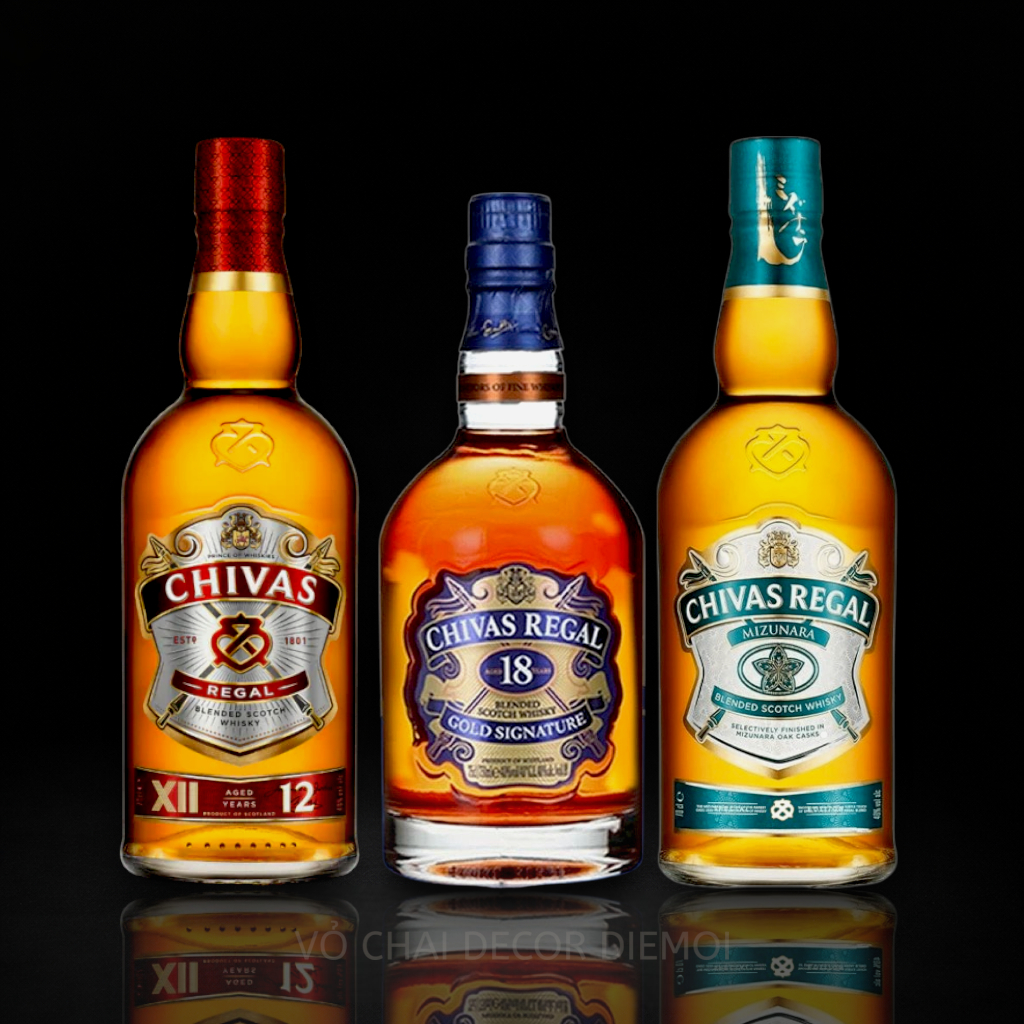 [ DIEMOI ] Combo 3 Vỏ Chai Rượu Chivas 12 – Chivas 18 – Chivas Regal - Decor Sang Trọng & Đẳng Cấp