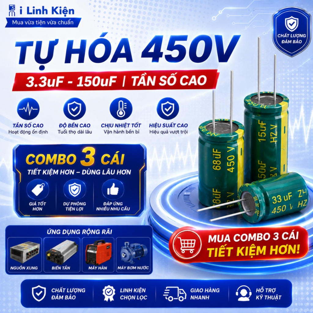 Tụ hóa 450V 3.3uF-150uF tần số cao