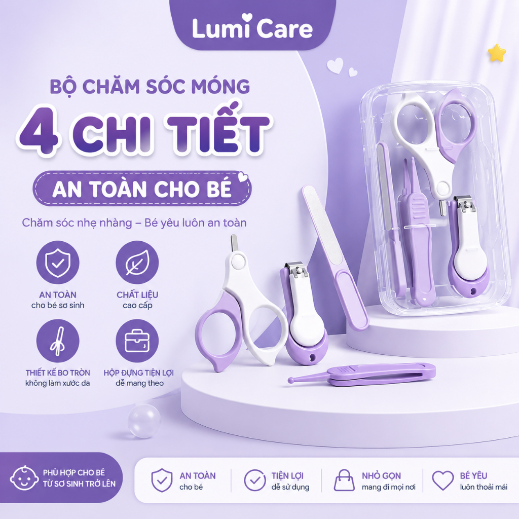 Bộ Chăm Sóc Móng 4 Chi tiết Cho Bé Chất Liệu An Toàn Lumi Care - HT739 - HT757
