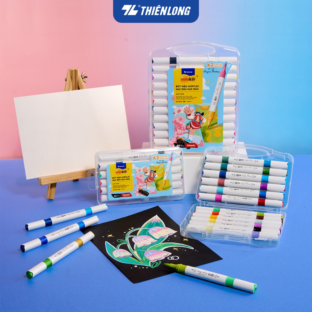 Bộ Bút Hai Đầu 12/24/48 Màu Acrylic Thiên Long Colokit  - Cây 2 màu