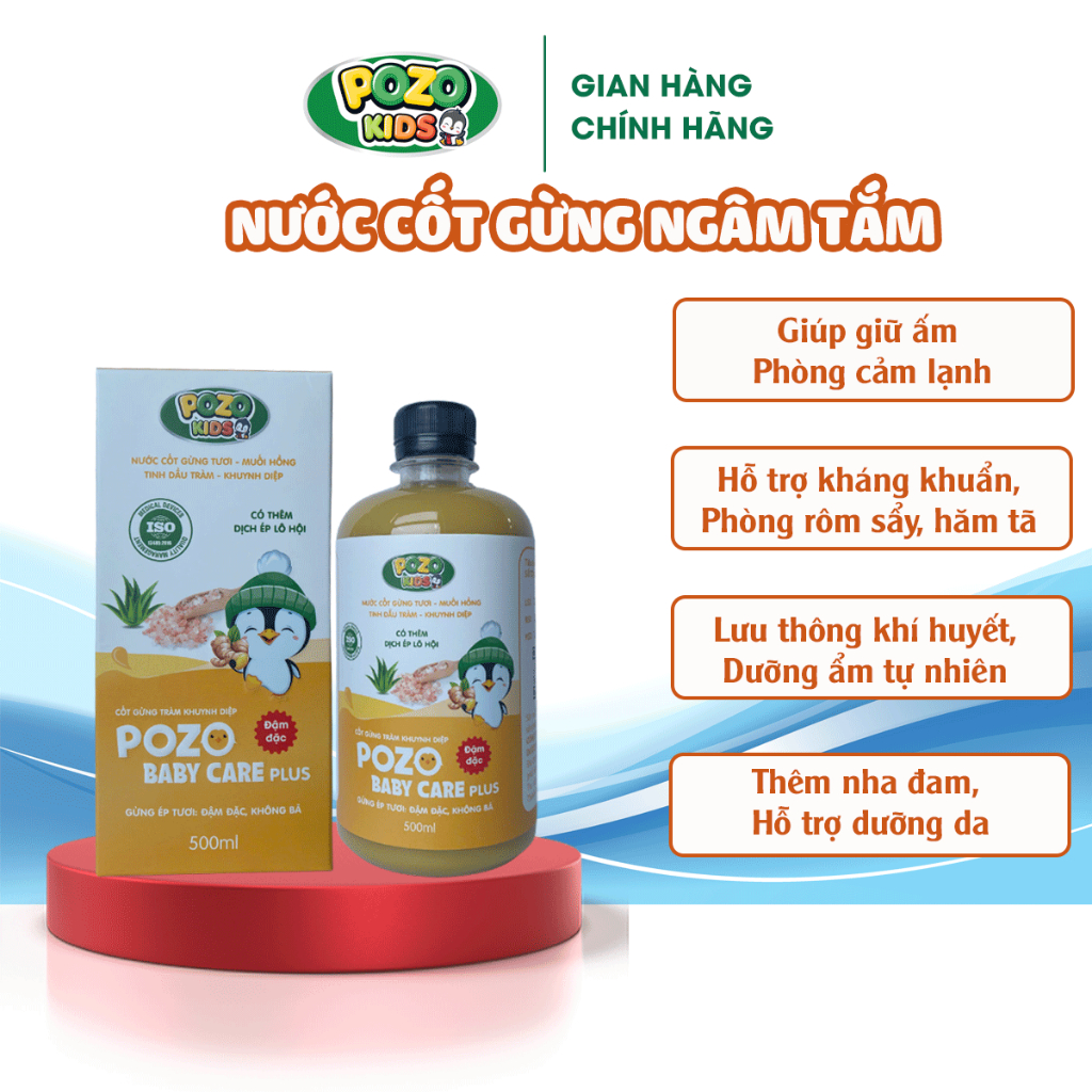 Nước cốt gừng, tràm, khuynh diệp, muối hồng himalaya tắm bé Pozo Baby Care