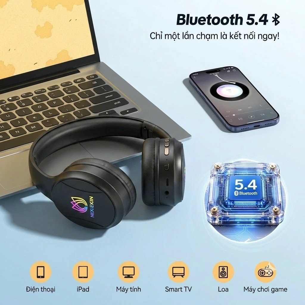 Tai Nghe Chụp Tai Bluetooth 5.4 GengXin GX-H03 - Đèn RGB, Có App Điều Chỉnh EQ, Pin Trâu 30H Hỗ Trợ 