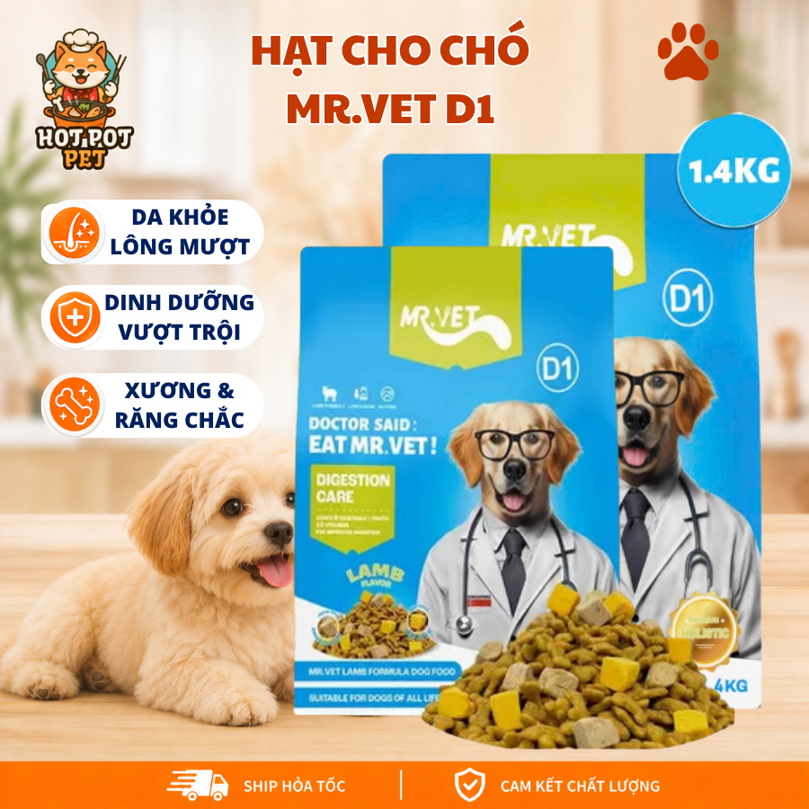 Hạt Cho Chó MrVet D1 Holistic Chăm Sóc Hệ Tiêu Hóa Toàn Diện Với 9 Loại Rau Và Trái Cây 12 Loại Vita