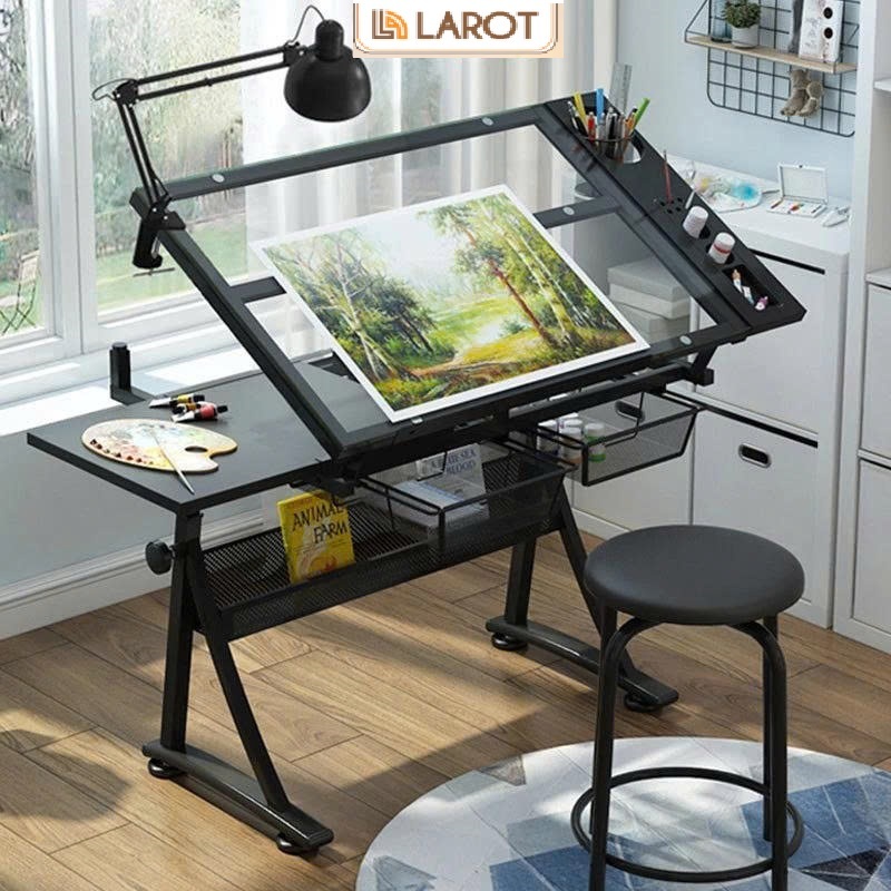 Bàn vẽ kỹ thuật, Bàn Học mặt kính cường lực tuỳ chỉnh góc nghiêng kèm đèn kẹp đầy đủ công năng thươn