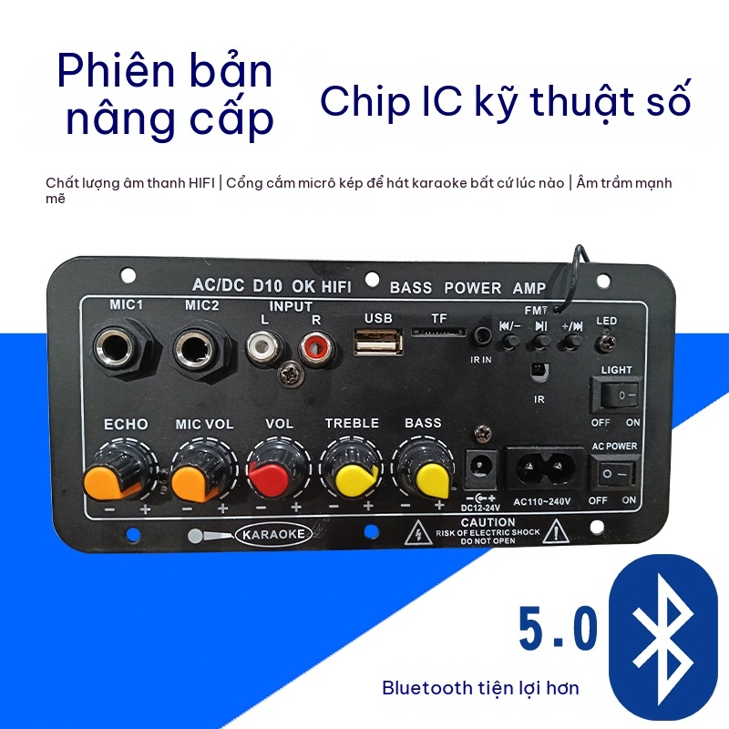 Mạch loa D10 Bluetooth 5.0 hát Karaoke 120W, 12V/24V/220V