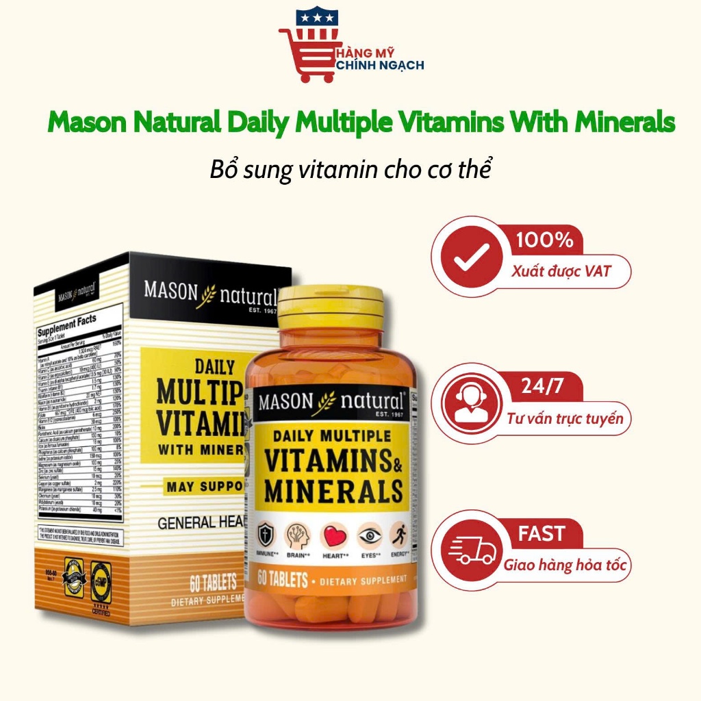 Viên Uống Bổ Sung Vitamin Tổng Hợp Mason Natural Daily Multiple Vitamins With Minerals 60 Viên