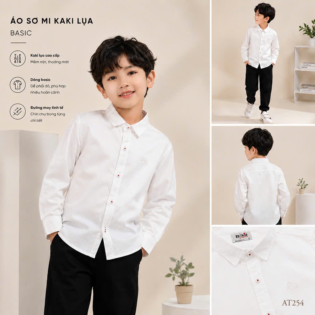 🔥🔥Áo Sơ Mi Trắng B2Kids Tay Dài Hít Hót 🔥🔥