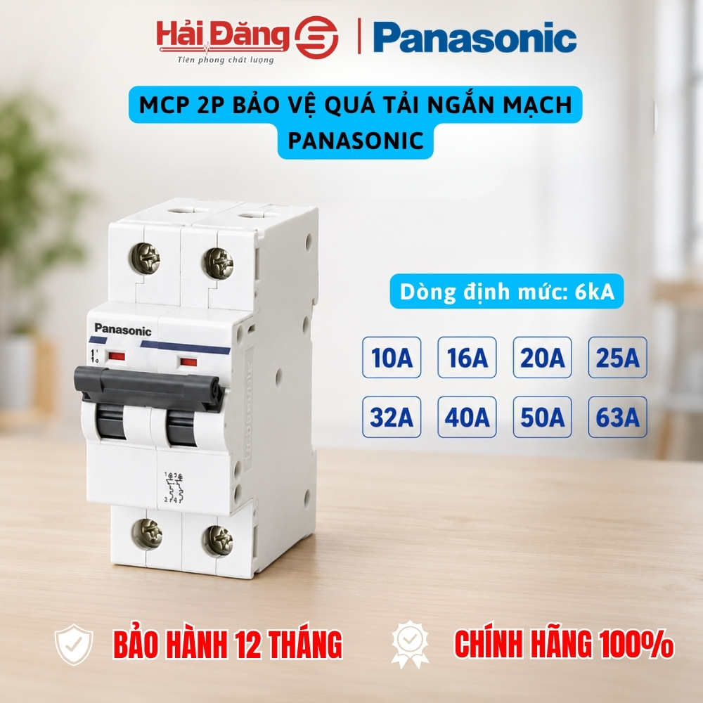 Aptomat  Panasonic MCB 2 Pha 2 tép - Bảo vệ quá tải, ngắn mạch, bảo hành 24 tháng