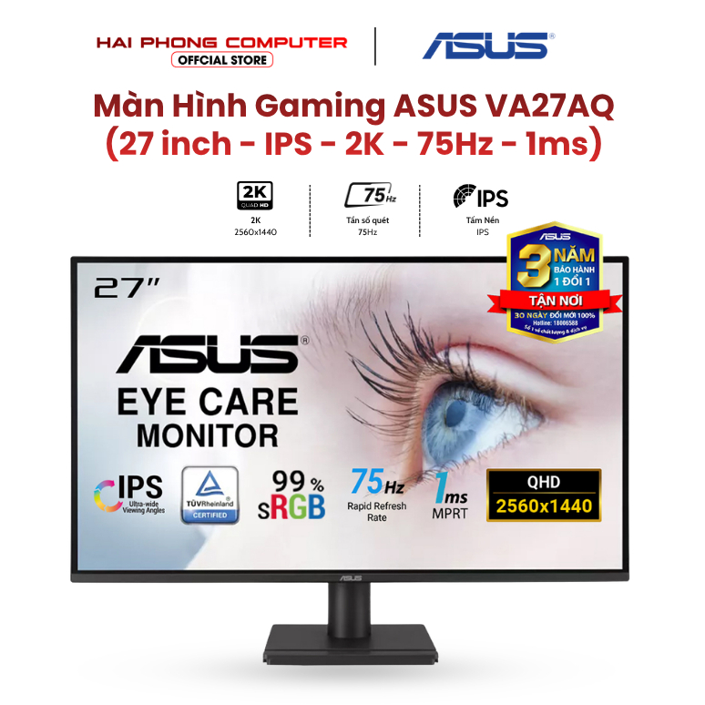 Màn hình LCD Asus VA27AQ 27 inch (2K/ IPS/ 75Hz/ 1 ms) - Hàng chính hãng