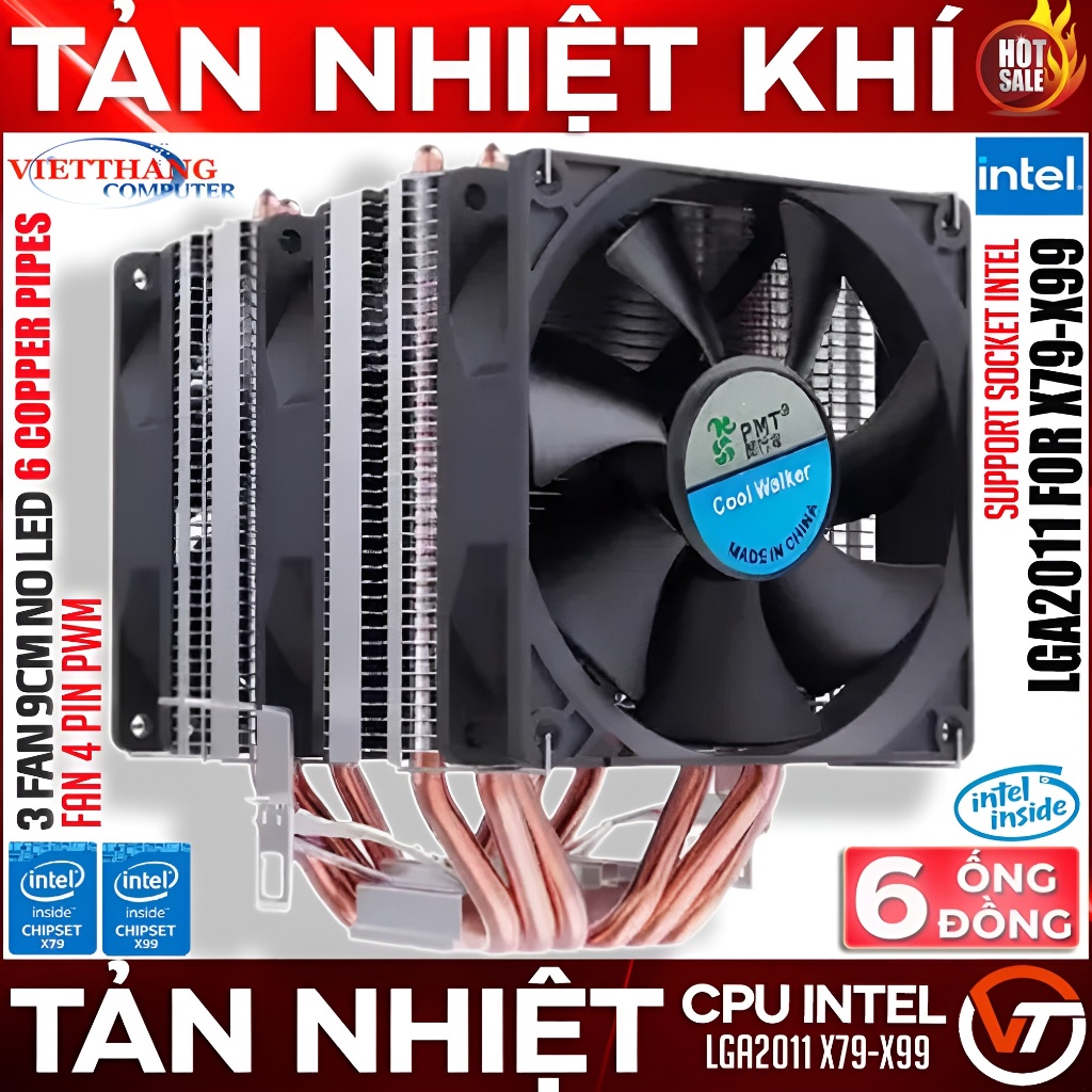 Tản nhiệt khí Cool Walker 6 Ống Đồng 3 Fan 9cm NoLed Full Socket Intel LGA2011-115X-1200-1700