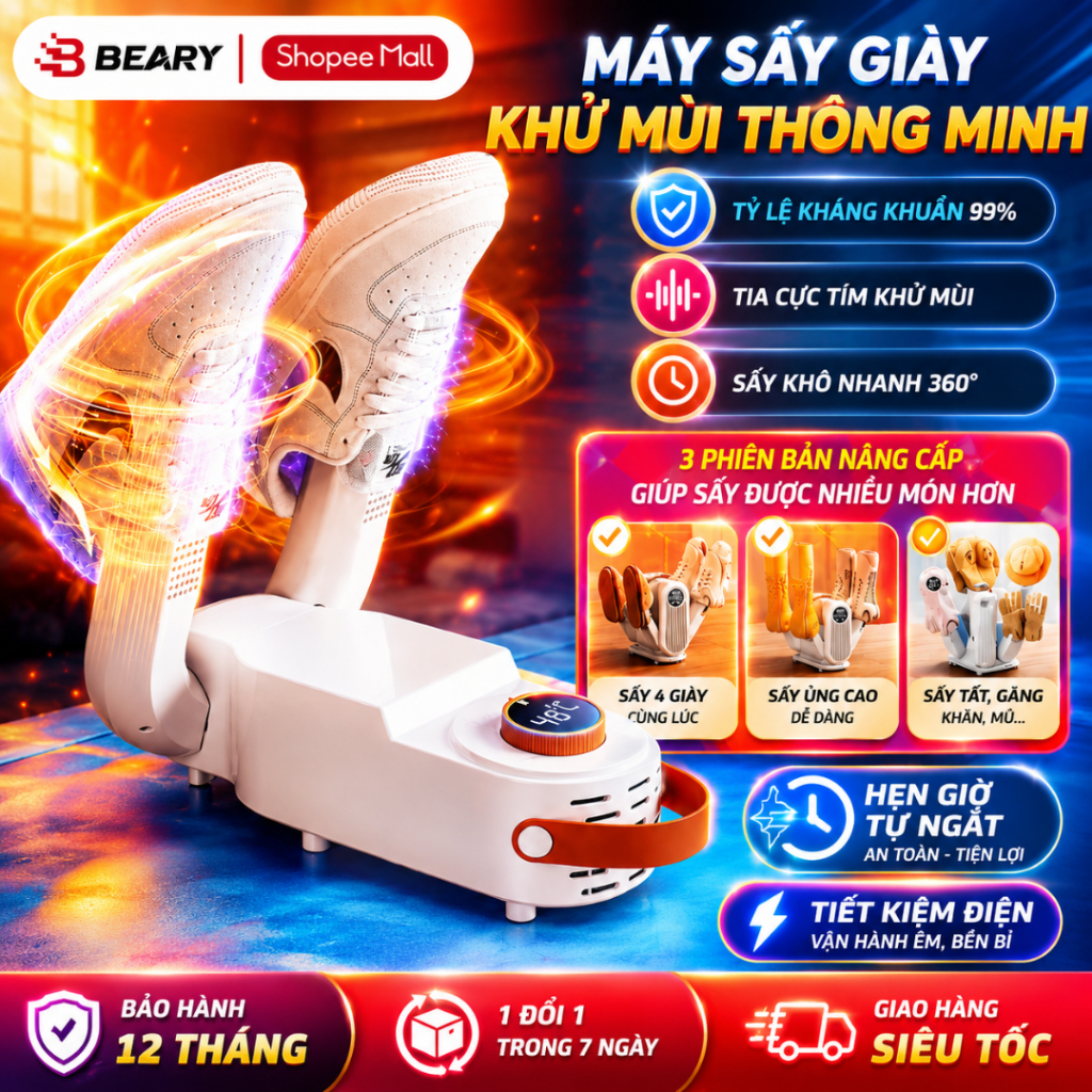Máy Sấy Giày Khử Mùi Bằng Tia Cực Tím Thông Minh Có Hiển Thị Nhiệt Độ METIS Combo Làm Khô Tất Đa Năng