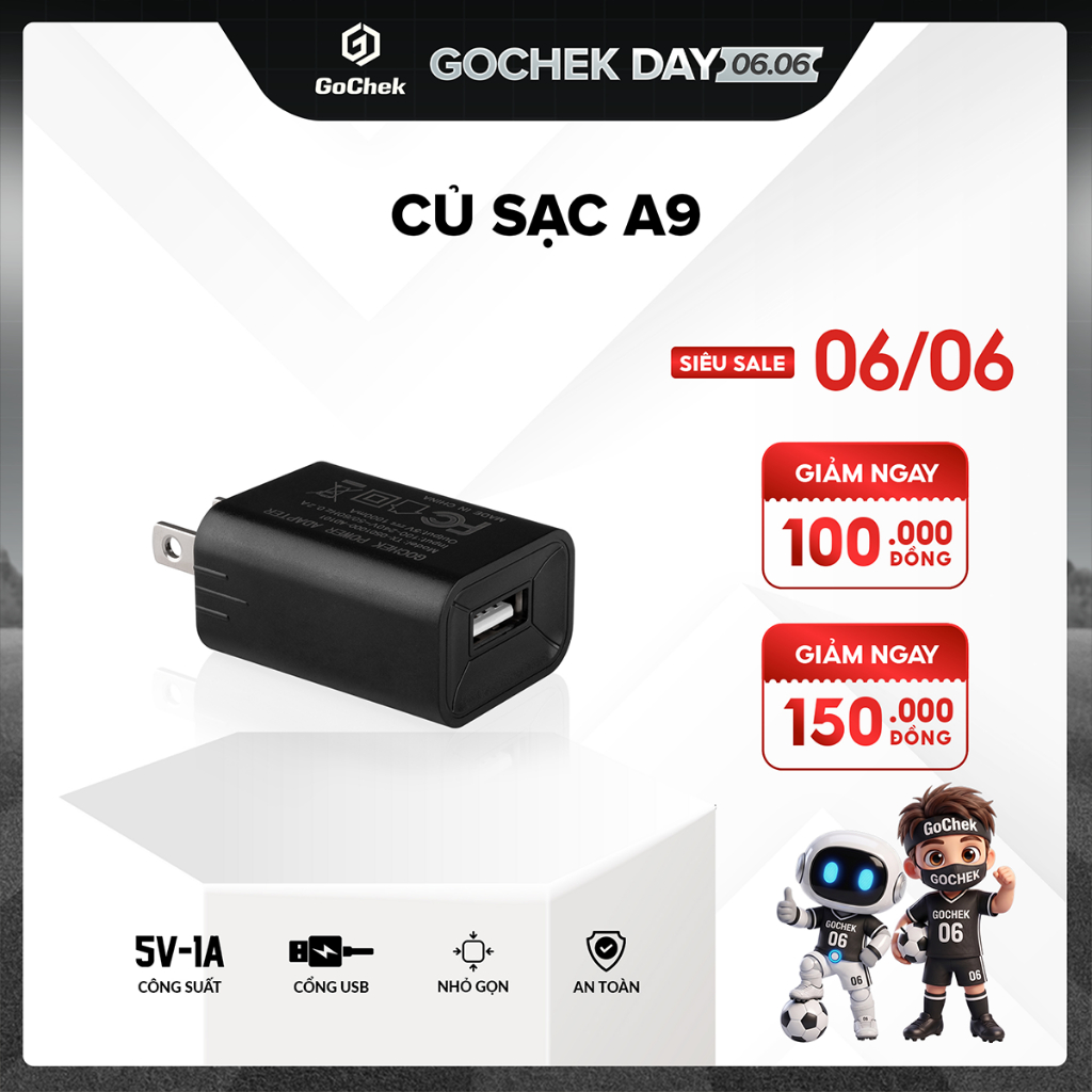 Củ Sạc GoChek A9 5V-1A - Thiết Kế Nhỏ Gọn, Hỗ Trợ Nhiều Thiết Bị-LKDC11