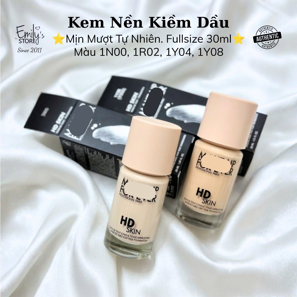 Kem Nền HD Skin Kiềm Dầu Che Phủ Tốt Mỏng Nhẹ Lâu Trôi Tone 1N00 1R02 1Y04 1Y08 30ml