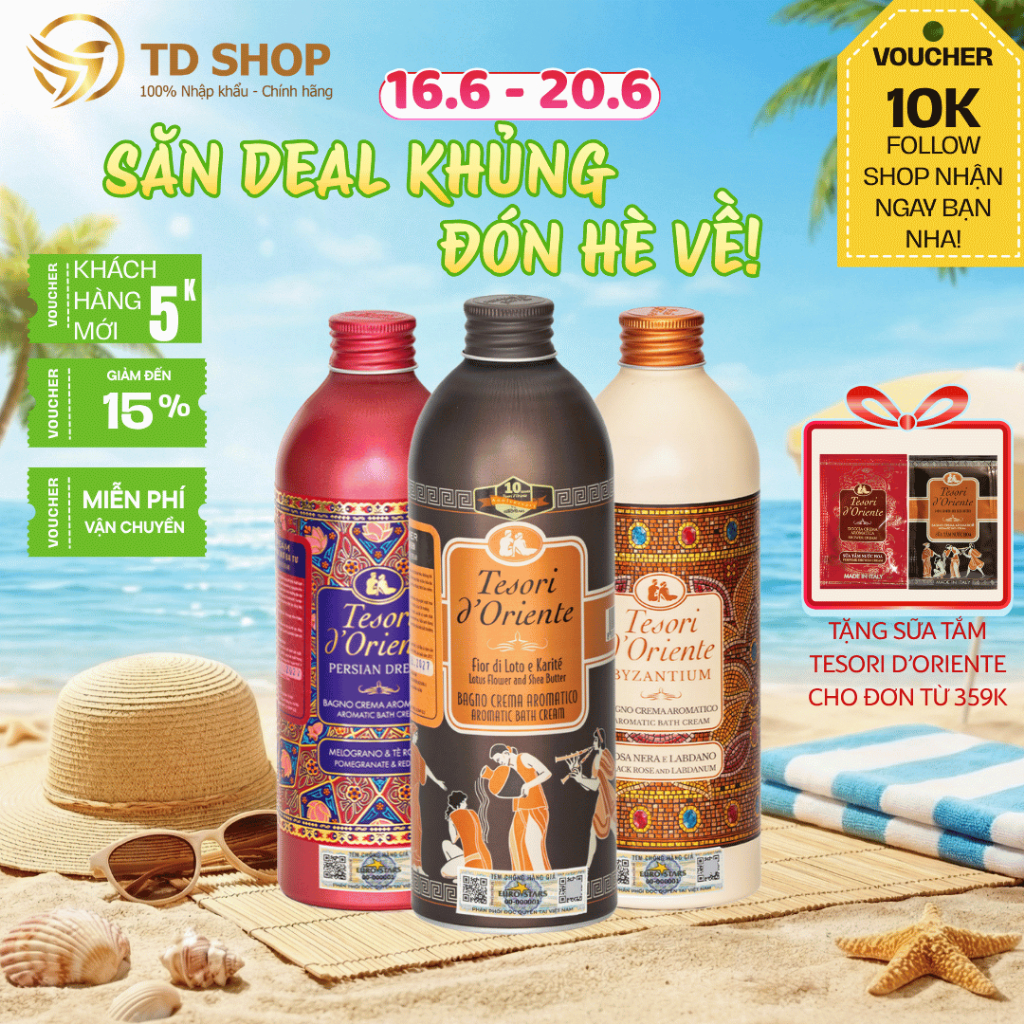 Sữa tắm hương nước hoa Ý Tesori d'Oriente hương thơm lưu giữ cả ngày Dạng chai 500ml kèm vòi - TD Sh