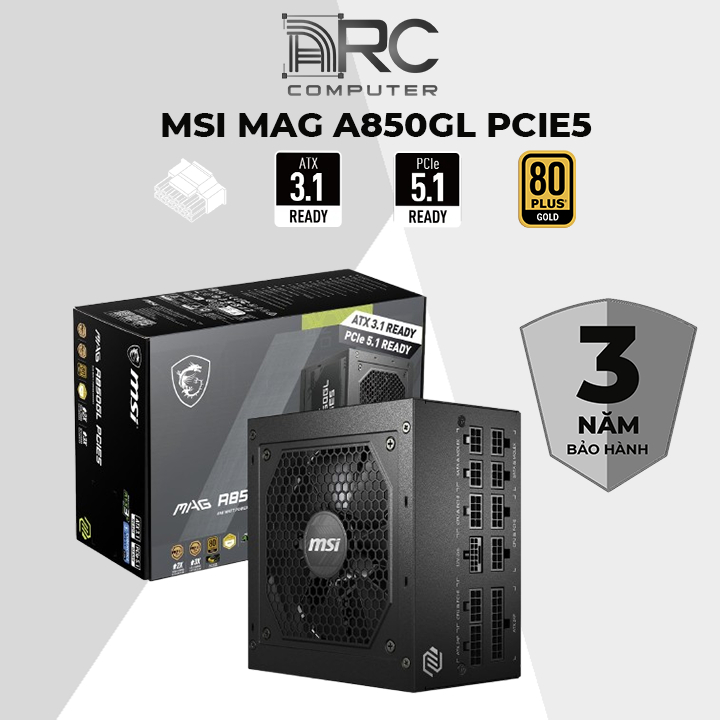 Nguồn máy tính MSI MAG A850GL 850W 80 Plus Gold BH 3 năm