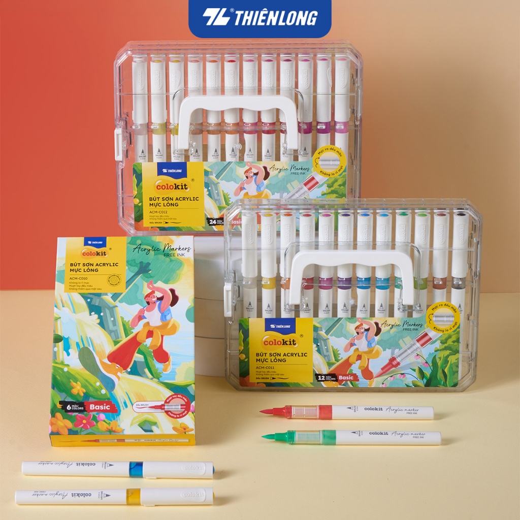 Acrylic Markers Bút sơn/ Bút lông 6/12/24 màu ThiênLong Colokit - Màu sắc tươi sáng, Mượt tay đều mà