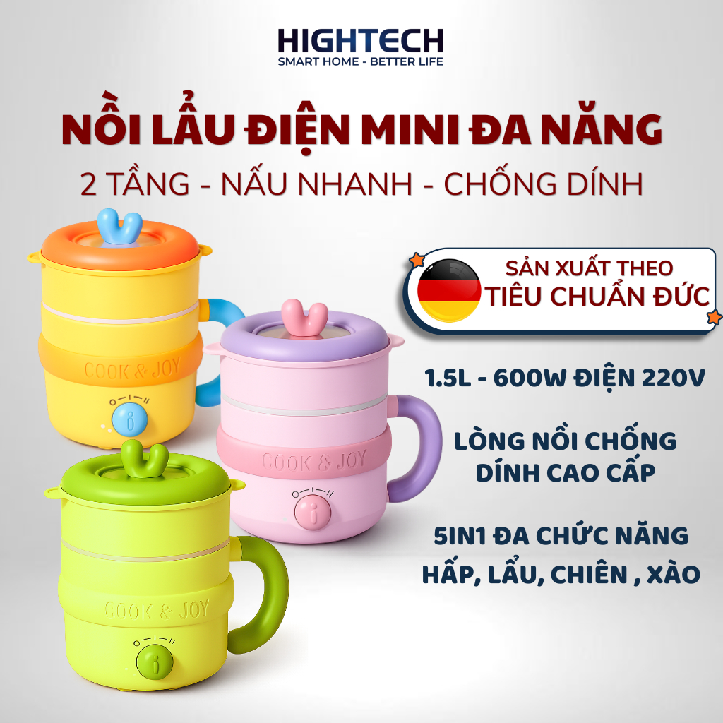 Nồi Lẩu Điện Mini Đa Năng Colorman HT-CL07 (1.5L - 600W)  – Màu Sắc Dopamine, Chống Dính