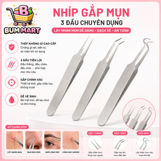 Nhíp Gắp Mụn 3 Đầu Đầu Thẳng Đầu Chéo Đầu Móc, Dụng Cụ Gắp Nhân Mụn Lông Mọc Ngược Tiện Lợi