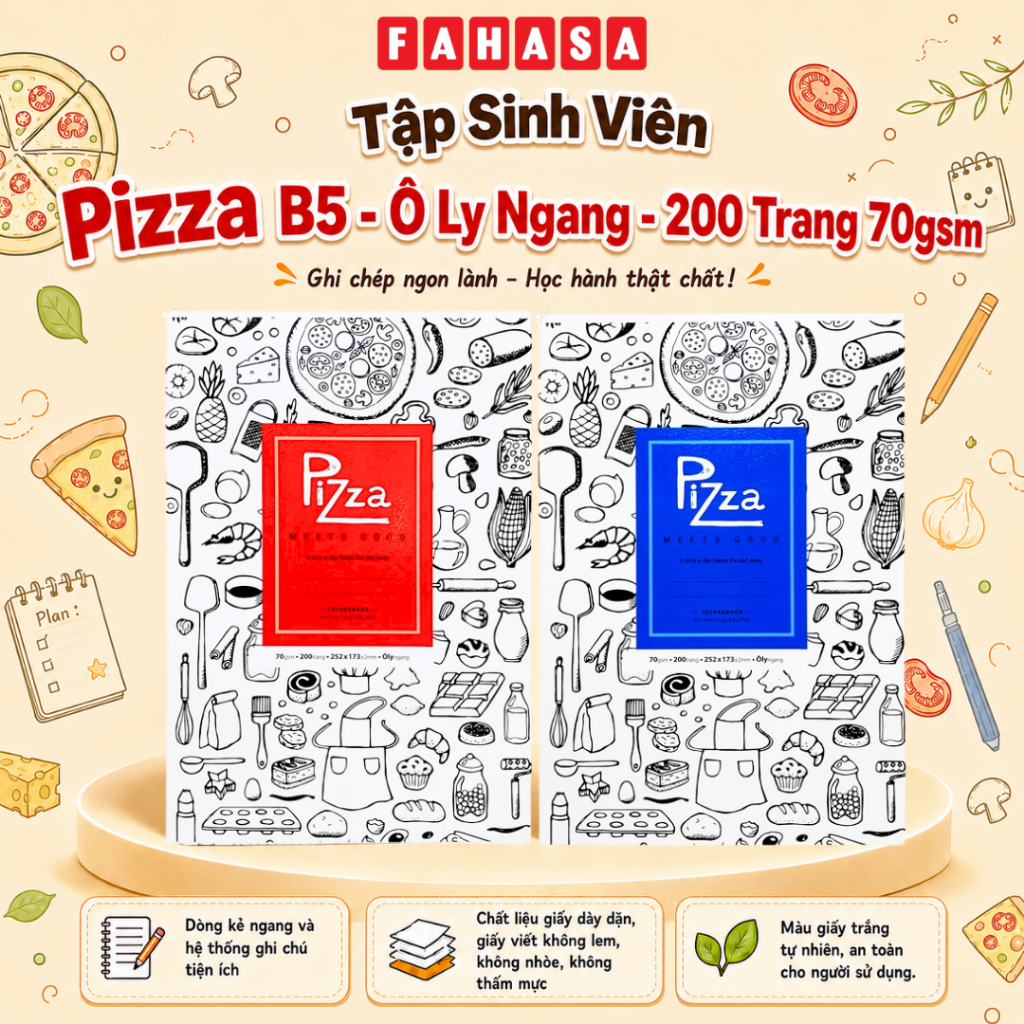 Tập Sinh Viên Pizza B5 - Ô Ly Ngang - 200 Trang 70gsm - futurebook DK-232
