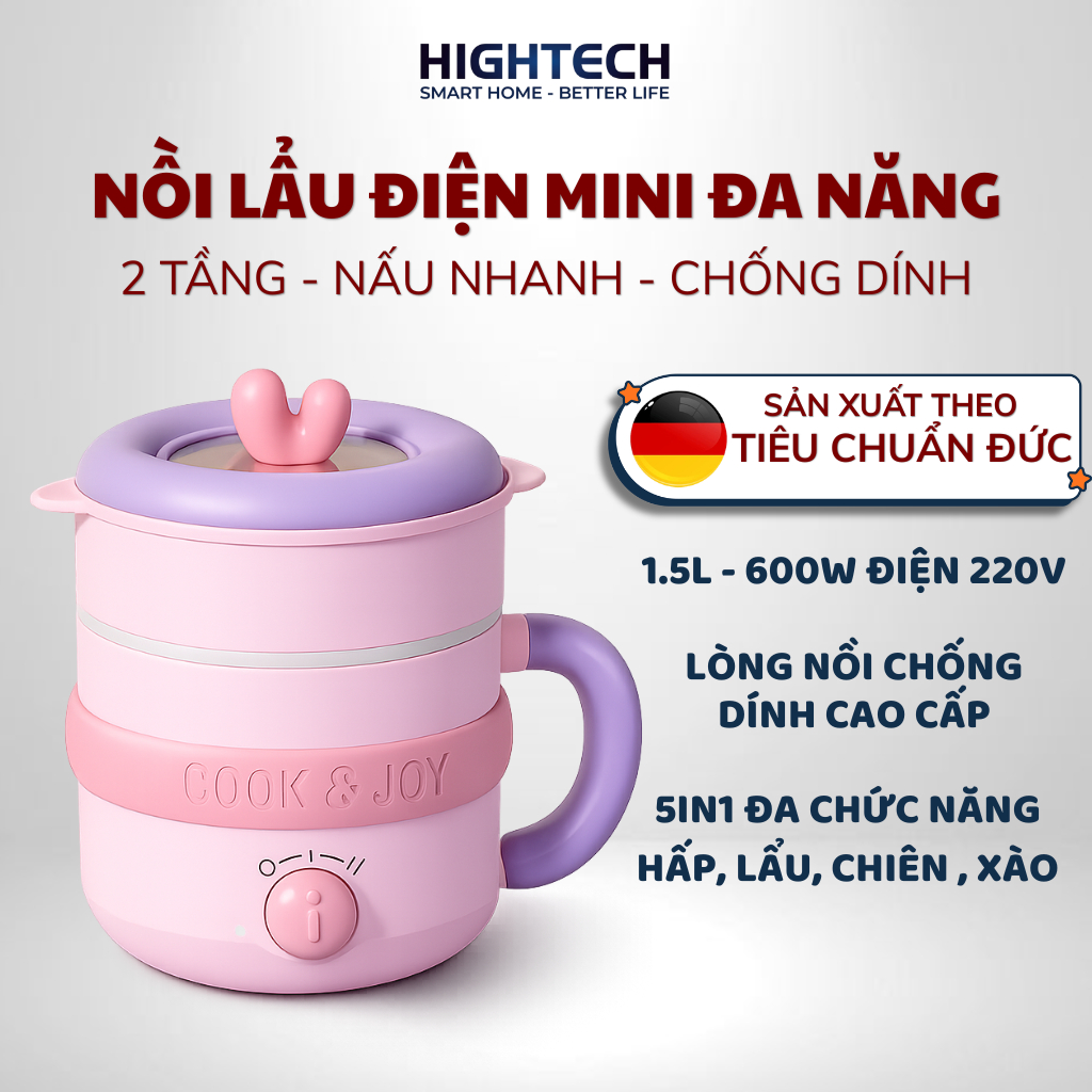 Nồi Lẩu Điện Mini Đa Năng Colorman Hồng HT-CL07 (1.5L - 600W)  – Màu Sắc Dopamine, Chống Dính