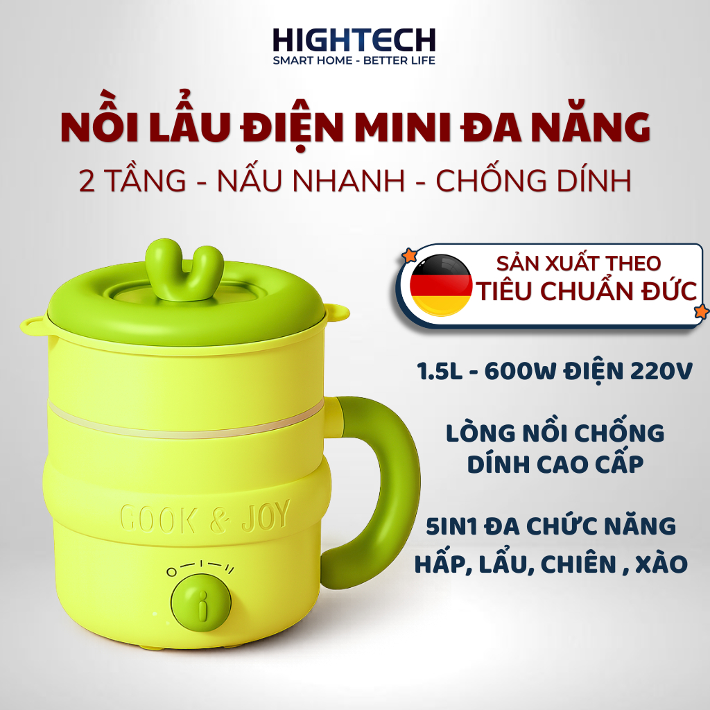Nồi Lẩu Điện Mini Đa Năng Colorman Xanh Lá HT-CL07 (1.5L - 600W)  – Màu Sắc Dopamine, Chống Dính