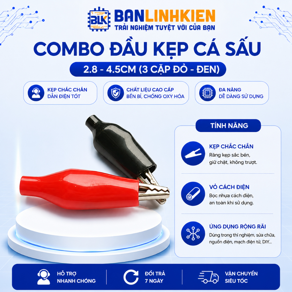 Combo  Đầu Kẹp Cá Sấu 2.8- 4.5CM  (3 Cặp đỏ-đen)   BANLINHKIEN