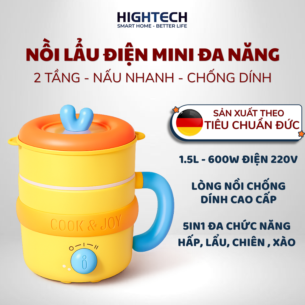 Nồi Lẩu Điện Mini Đa Năng Colorman HT-CL07 Vàng (1.5L - 600W)  – Màu Sắc Dopamine, Chống Dính
