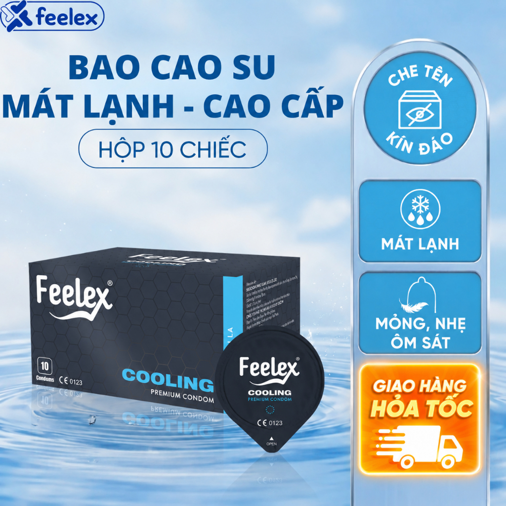 Bao cao su Feelex Premium siêu mỏng, nhiều gân gai và gel bôi trơn, kéo dài thời gian, bản cao cấp h