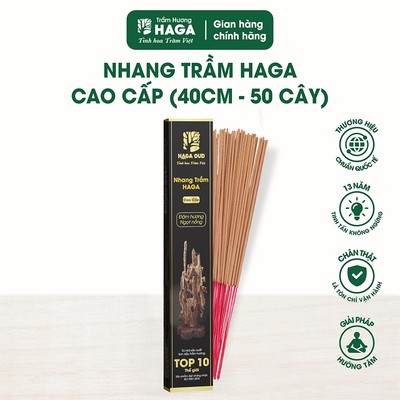 Nhang Trầm hương tự nhiên HAGA cao cấp, 50 cây, ít khói, thơm trầm thờ cúng, đốt bàn thờ, 30cm/40cm