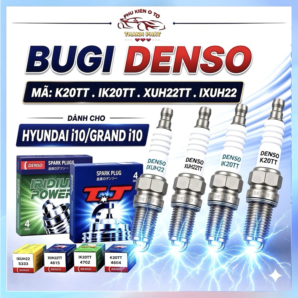 Bộ 4 Bugi Denso Chính Hãng Hiệu Năng Cao Mã K20TT IK20TT XUH22TT IXUH22 Cho Hyundai Grand i10
