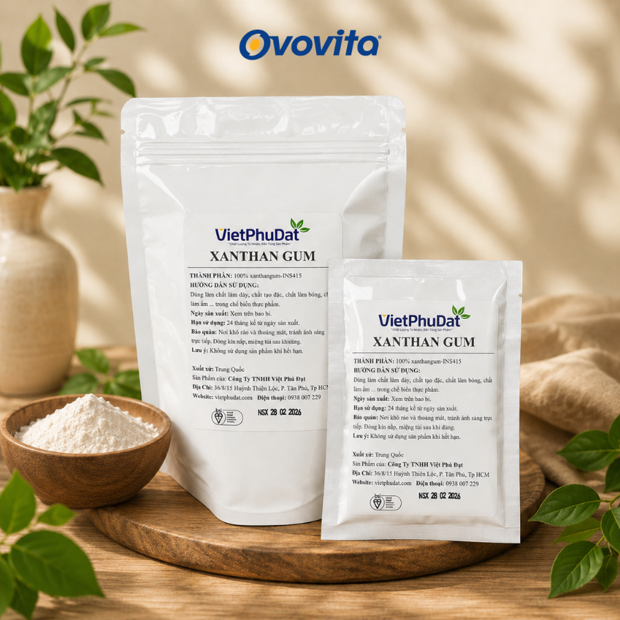 Xanthan Gum (E415) OVOVITA  chất tạo độ sánh &  làm ổn định thực phẩm – Túi 100/500g
