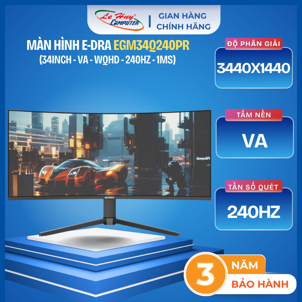 Màn hình gaming EDRA EGM34Q240PR 34 inch WQHD - Hàng Chính Hãng