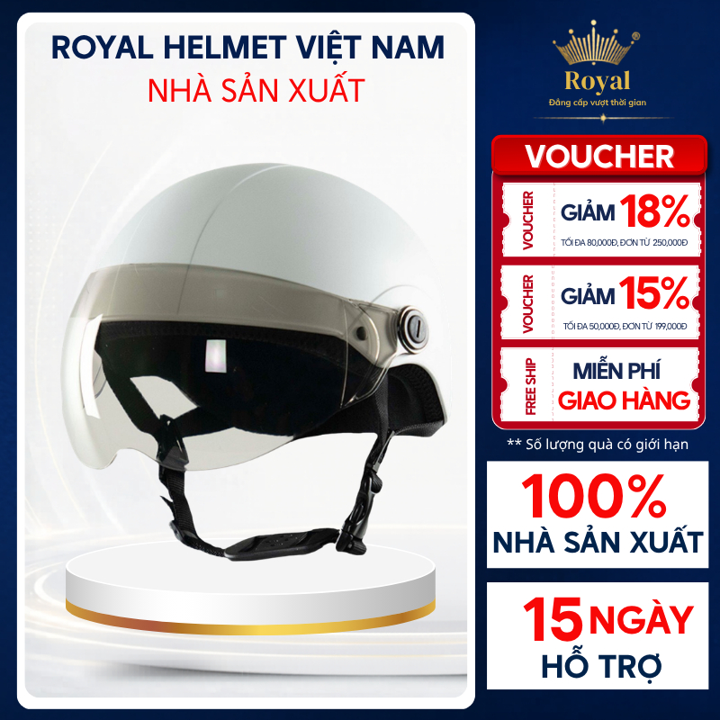 Mũ Bảo Hiểm Nửa Đầu Chính Hãng Asia MT-128K Có Kính Chắn Bảo Hành 12 Tháng Royal Helmet VietNam