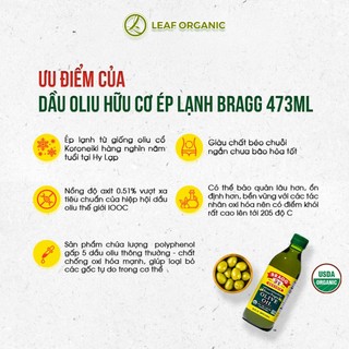 Dầu oliu hữu cơ ép lạnh Bragg 473ml