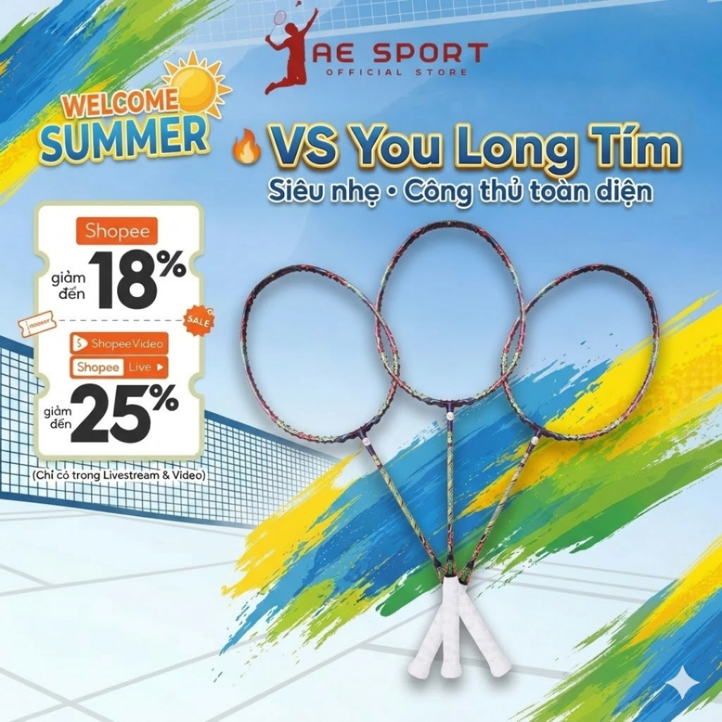 Vợt cầu lông VS You Long Tím Chính Hãng tặng kèm BAO ĐỰNG VỢT