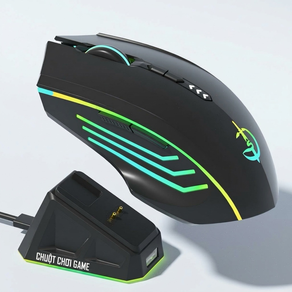 Chuột không dây gaming bluetooth TEKKIN HOLY SWORD M800 PRO PAW3312 3 mode có đế sạc pin trâu 500mah