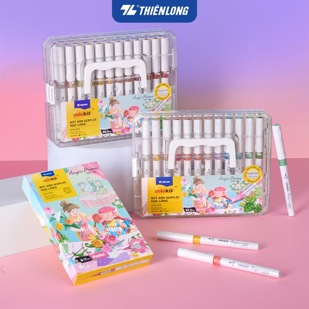 Pastel Acrylic Markers Bút sơn/ Bút lông 6/12/24 màu ThiênLong Colokit - Màu sắc tươi sáng, Mượt tay