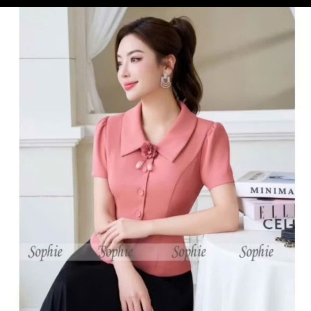 ÁO KIỂU PHỐI HOA GIỮA TAY NGẮN B33