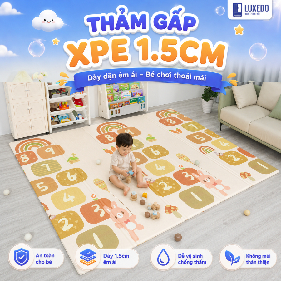 [HỎA TỐC NEW 1.5CM] Thảm Xốp Gấp Gọn XPE Pakey Cao Cấp Êm Ái, Thảm Trải Sàn Cho Bé Họa Tiết Ngộ Nghĩ