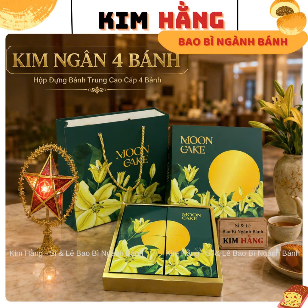 Vỏ Hộp Đựng 4 Bánh Trung Thu KIM NGÂN - Hộp Đựng 4 Bánh Trung Thu 150gr - 250gr . Mẫu mới 2026