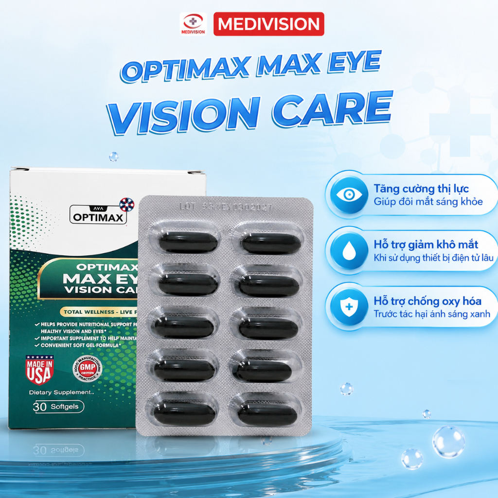 [Nhập Khẩu Mỹ] OPTIMAX MAX EYE VISION CARE Hỗ Trợ Tăng Cường Thị Lực, Bổ Mắt, Giảm Khô Mỏi Mắt, Chứa