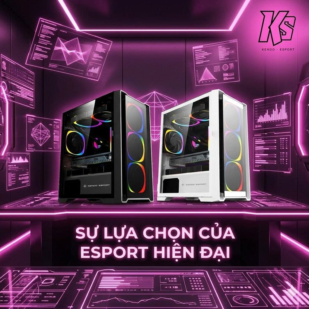 Vỏ Máy Tính KENOO ESPORT MK500 - 3F (Black) - Kèm Sẵn 3 Fan LED RGB - Mặt Kính Cường Lực - Hỗ Trợ Ma