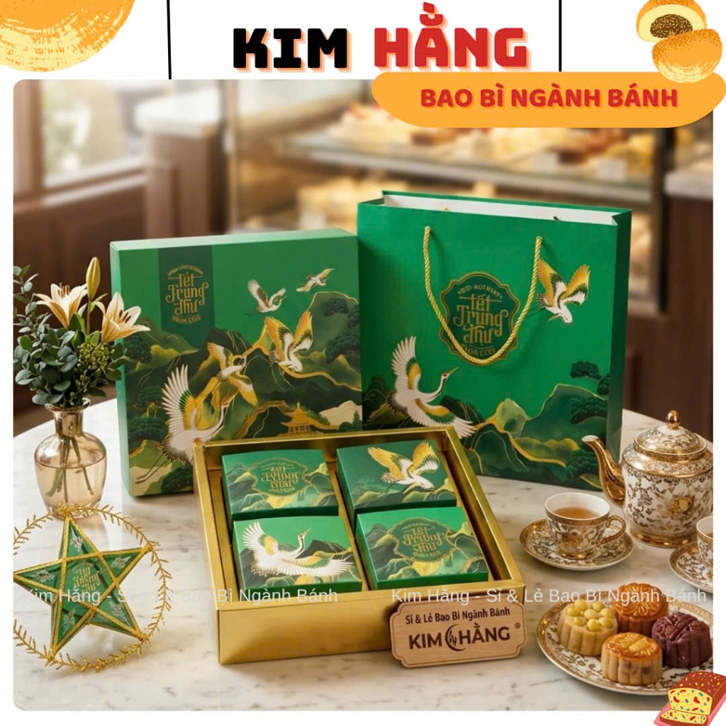 Vỏ Hộp Đựng Trung Thu 4 Bánh KIM HẠC - Hộp Đựng 4 Bánh Trung Thu 150gr - 250gr . Mẫu mới 2026